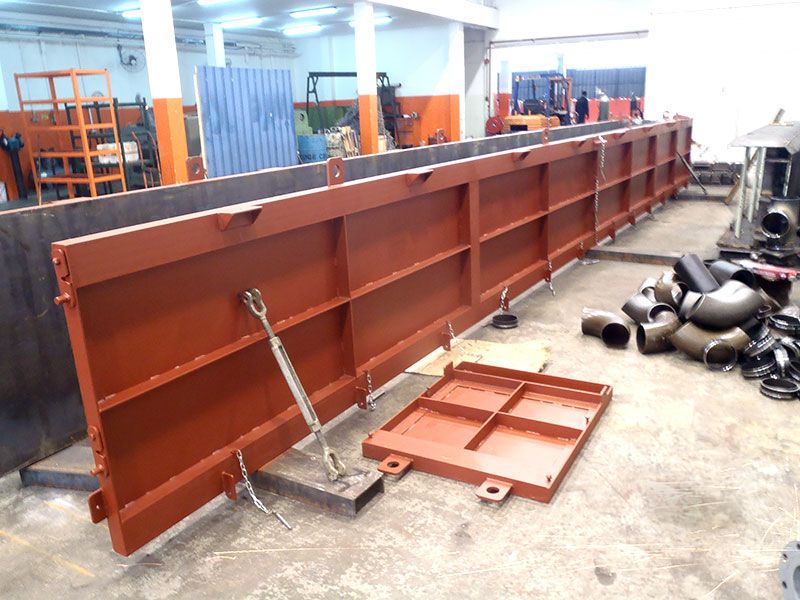 Long red-painted steel frame section