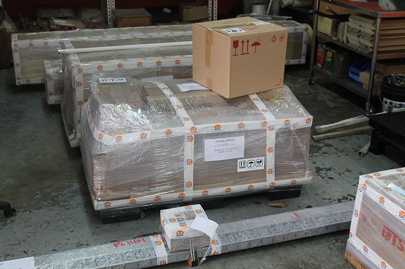 Crated supplies and boxes